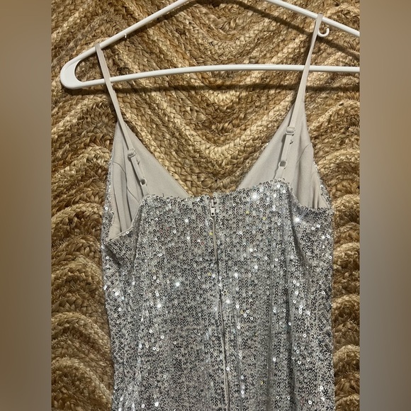 Crystal Sky Women's Silver Sequin Sparkle Spaghetti Strap V Neck Dress,Size M - Picture 3 of 12